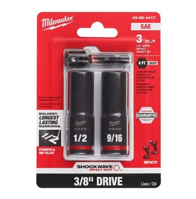 Shockwave 3/8in Drive 3pc SAE Deep 6 Point Impact Socket Set
