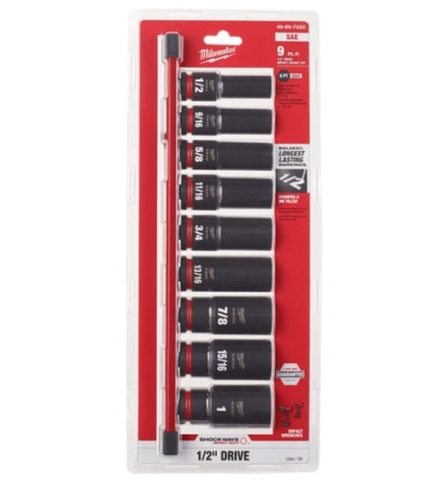 Shockwave 1/2in Drive 9pc SAE Deep 6Pt Impact Socket Set