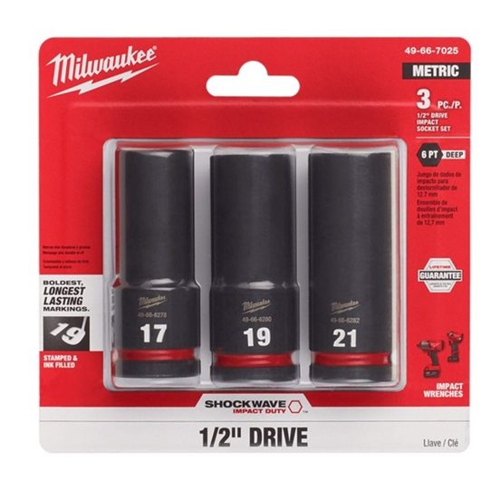 Shockwave 1/2in Drive 3pc Metric Deep 6Pt Impact Socket Set