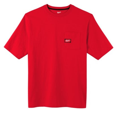 Pocket Tee Shirt Heavy Duty Red Short Sleeve - L
