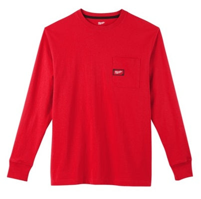 Pocket Tee Shirt Heavy Duty Red Long Sleeve - M