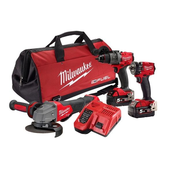 M18 Fuel Hammer Drill Impact Wrench Grinder 3B3 2x 5Ah Kit