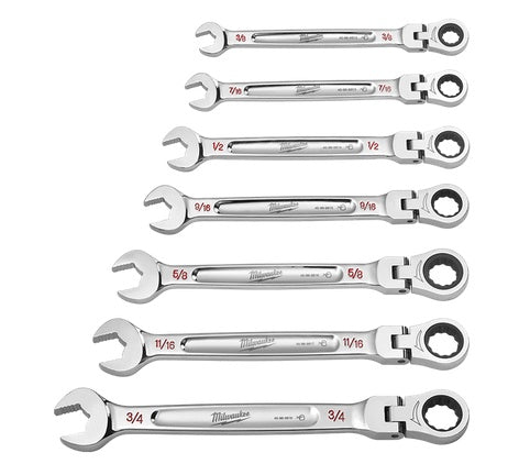 Ratcheting SAE Combination Wrench Flex Head Set 7pc