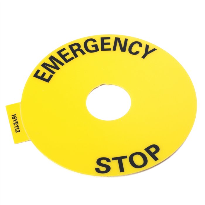 800F Legend Plate 90mm Round Emergency Stop Yellow