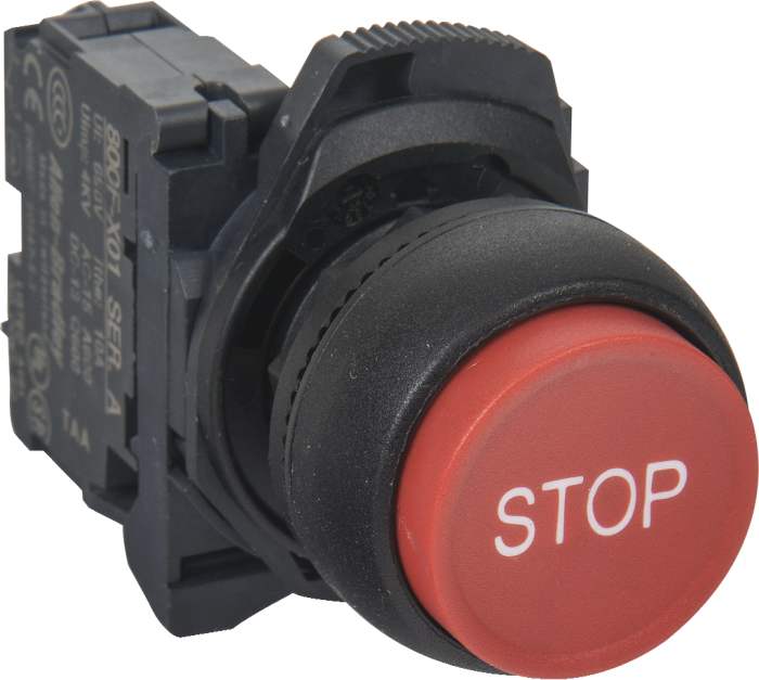 800F Pbutton Plastic Extended Red Stop Complete 1N/C