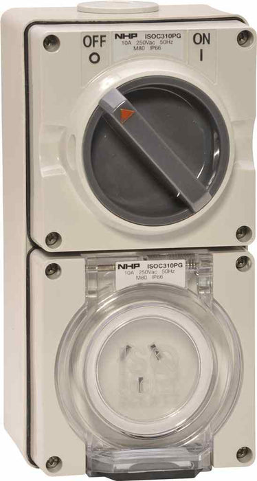 ISO Switched Socket 3Pin 10A 250V 1Ph Deep Base Grey