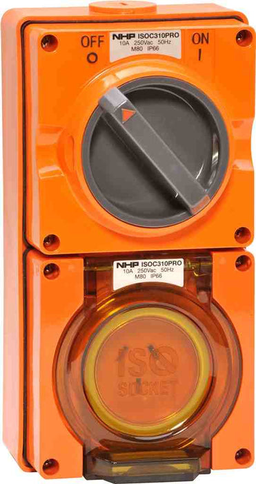 ISO Switched Socket 3Pin 10A 250V 1Ph Orange