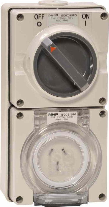 ISO Switched Socket 3Pin 15A 250V 1Ph Grey