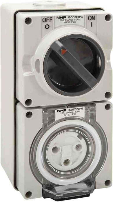 ISO Switched Socket 3Pin 20A 250V Grey