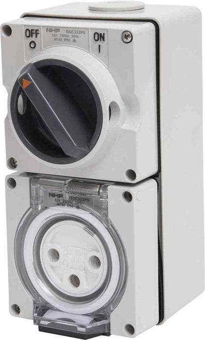 ISO Switched Socket 3Pin 32A 250V Grey