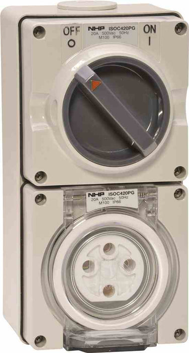 ISO Switched Socket 4Pin 20A 500V 3Ph Grey
