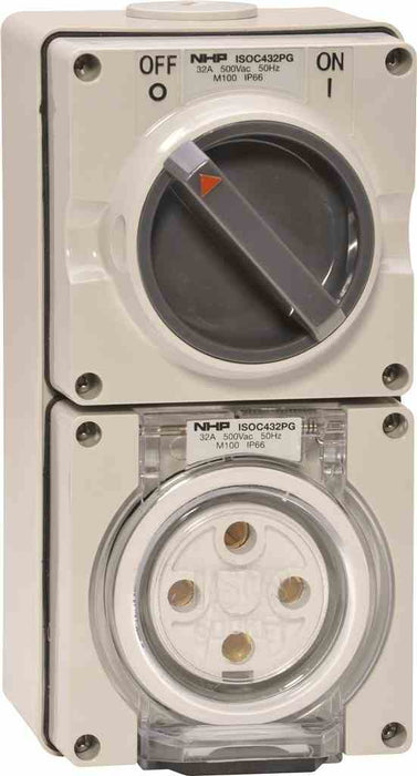 ISO Switched Socket 4Pin 32A 500V 3Ph Grey