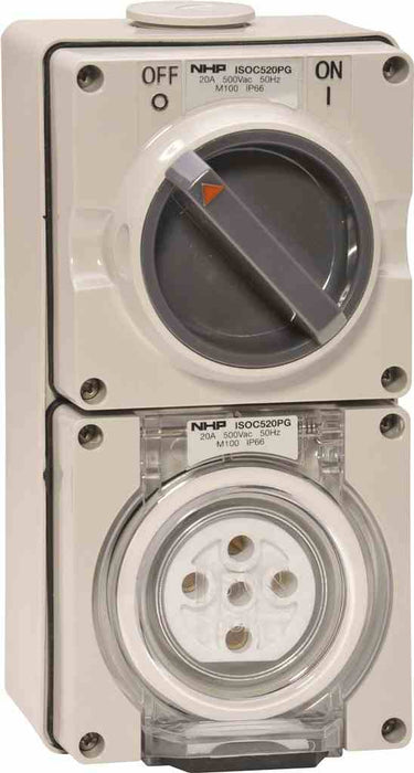 ISO Switched Socket 5Pin 20A 500V 3Ph Grey