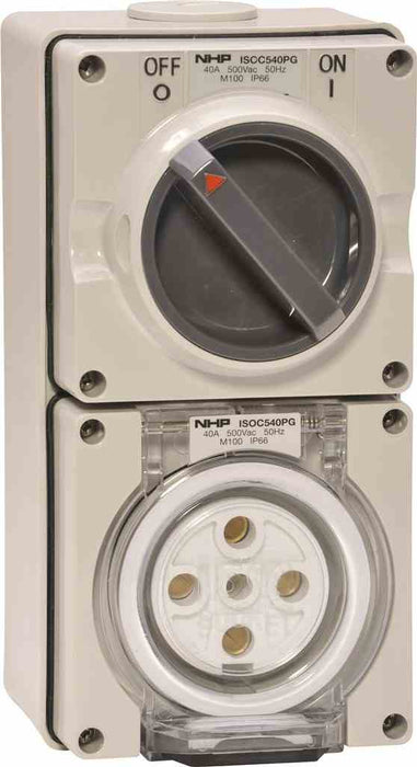 ISO Switched Socket 5Pin 40A 500V 3Ph Grey