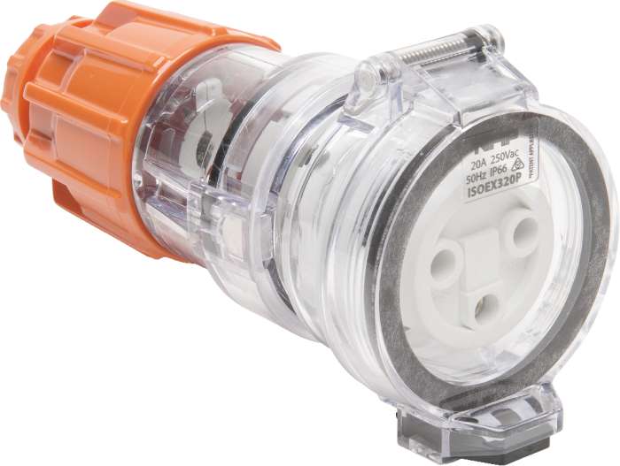 ISO Extn Socket 3Pin 20A 250V Electric Orange