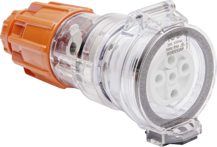 ISO Extn Socket 5Pin 20A 250V Electric Orange