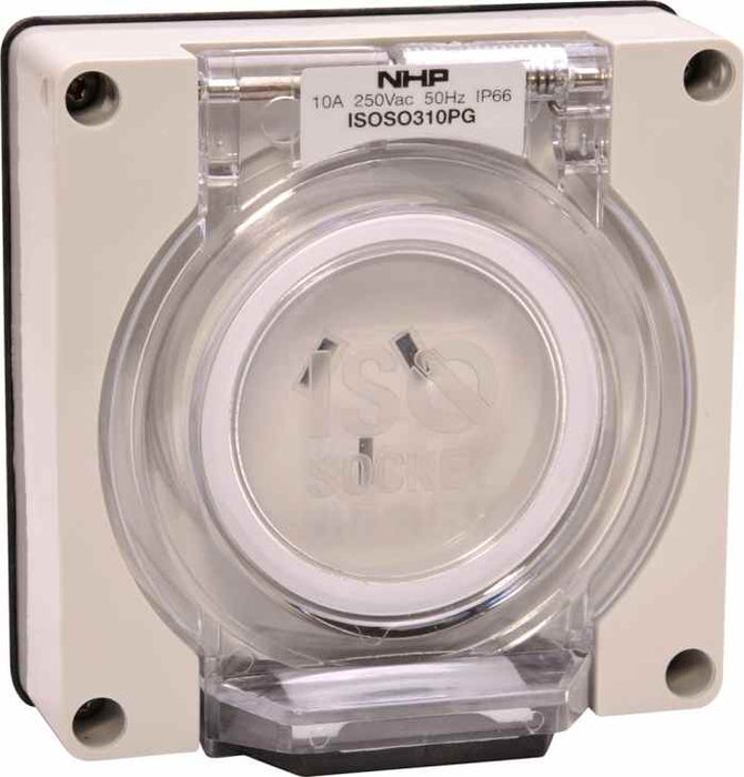 ISO Socket Outlet 3Pin 10A 250V 1Ph Grey No B/Box