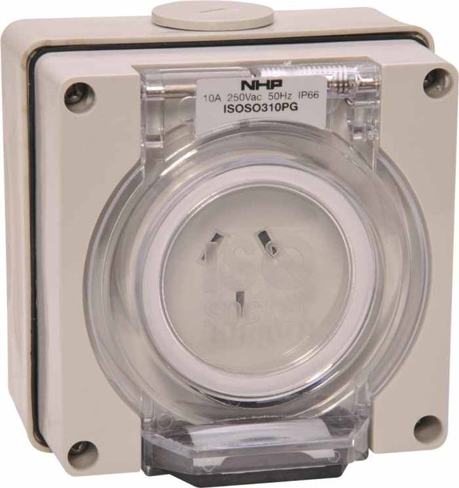 ISO Socket Outlet 3Pin 10A 250V 1Ph Grey