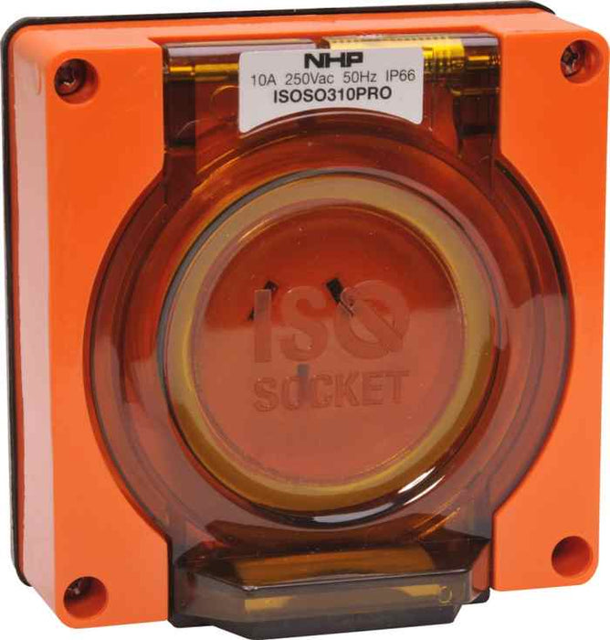 ISO Socket Outlet 3Pin 10A 250V 1Ph Orange No B/Box