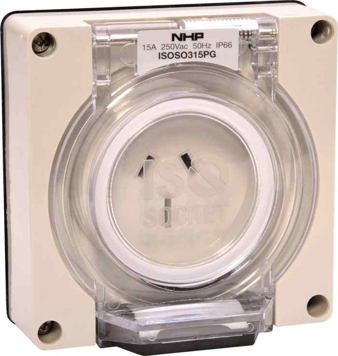 ISO Socket Outlet 3Pin 15A 250V 1Ph Grey No B/ Box