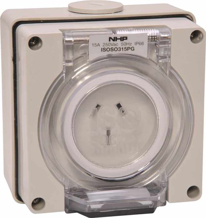 ISO Socket Outlet 3Pin 15A 250V 1Ph Grey
