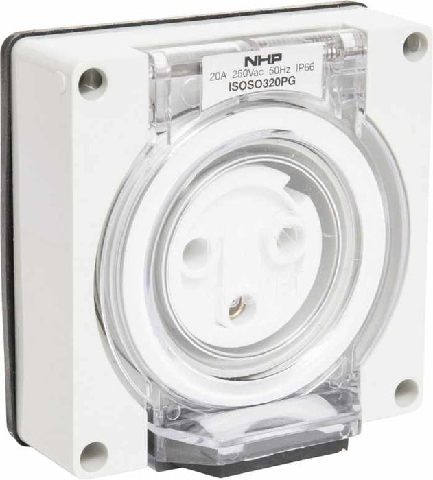 ISO Socket Outlet 3Pin 20A 250V Grey No B/Box