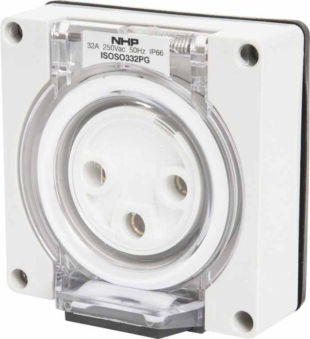 ISO Socket Outlet 3Pin 32A 250V Grey No B/Box