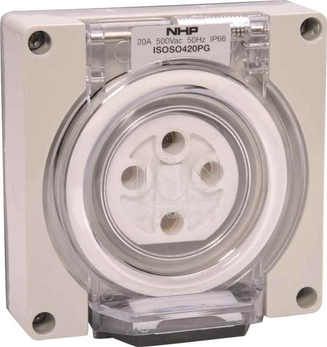 ISO Socket Outlet 4Pin 20A 500V 3Ph Grey No B/Box