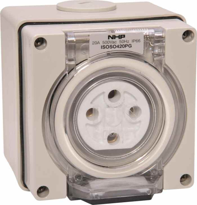 ISO Socket Outlet 4Pin 20A 500V 3Ph Grey