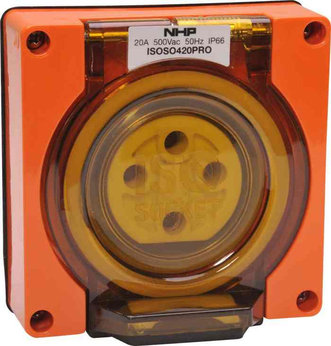 ISO Socket Outlet 4Pin 20A 500V 3Ph Orange No B/Box