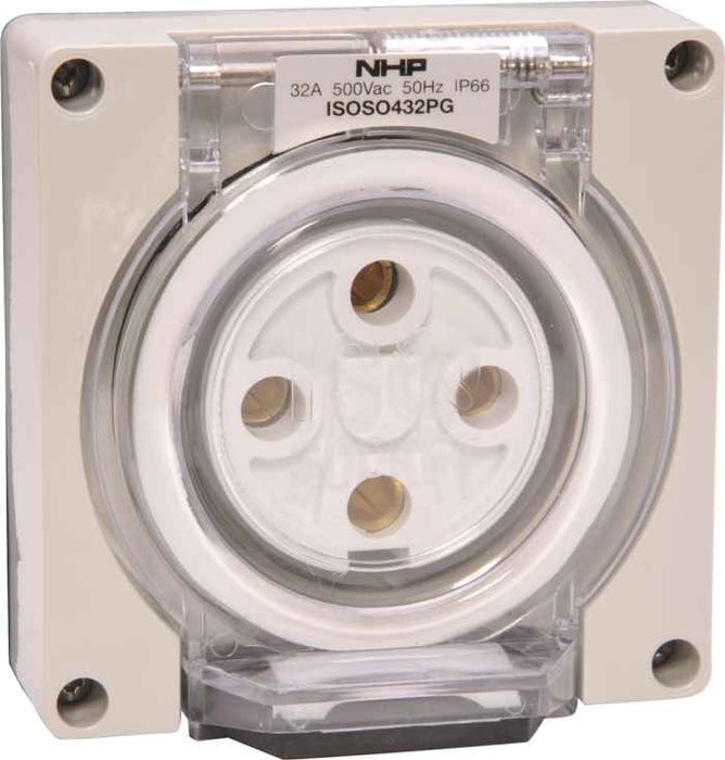ISO Socket Outlet 4Pin 32A 500V 3Ph Grey No B/Box