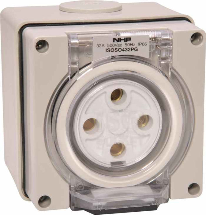 ISO Socket Outlet 4Pin 32A 500V 3Ph Grey