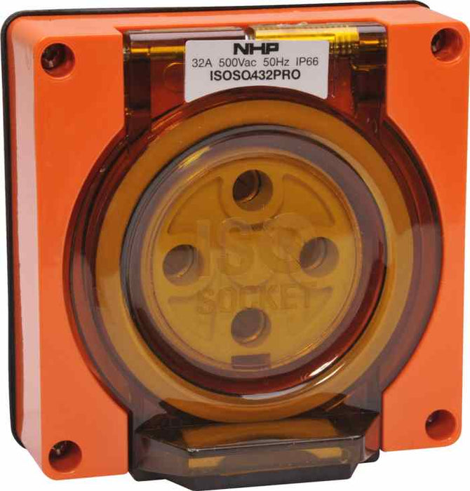 ISO Socket Outlet 4Pin 32A 500V 3Ph Orange No B/Box