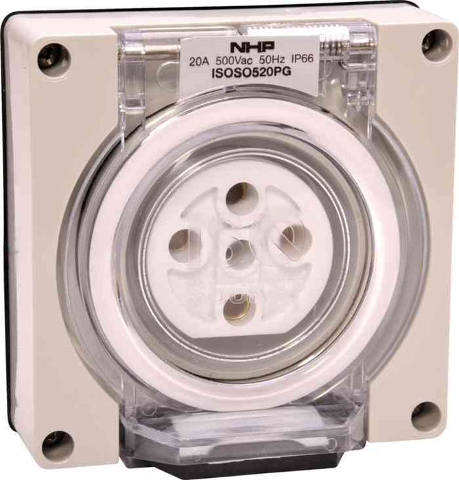 ISO Socket Outlet 5Pin 20A 500V 3Ph Grey No B/Box
