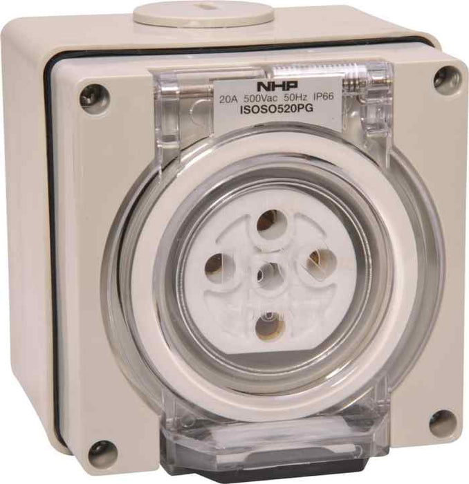 ISO Socket Outlet 5Pin 20A 500V 3Ph Grey