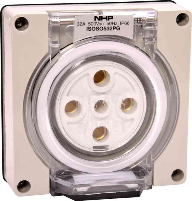 ISO Socket Outlet 5Pin 32A 500V 3Ph Grey No B/Box