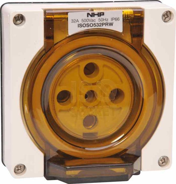 ISO Socket Outlet 5Pin 32A 500V 3Ph White No B/Box
