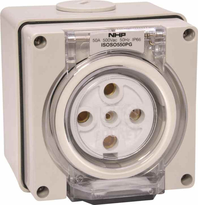 ISO Socket Outlet 5Pin 50A 500V 3Ph Grey