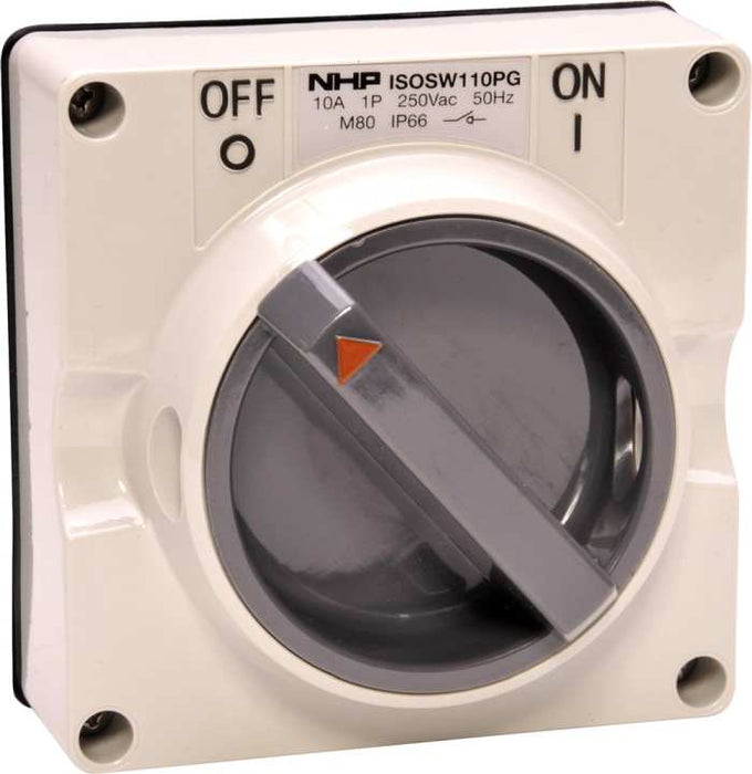 ISO Switch 1P 10A 250V Grey No B/Box