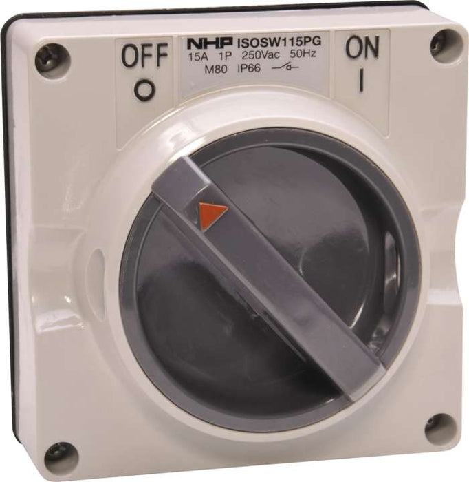 ISO Switch 1P 15A 250V Grey No B/Box