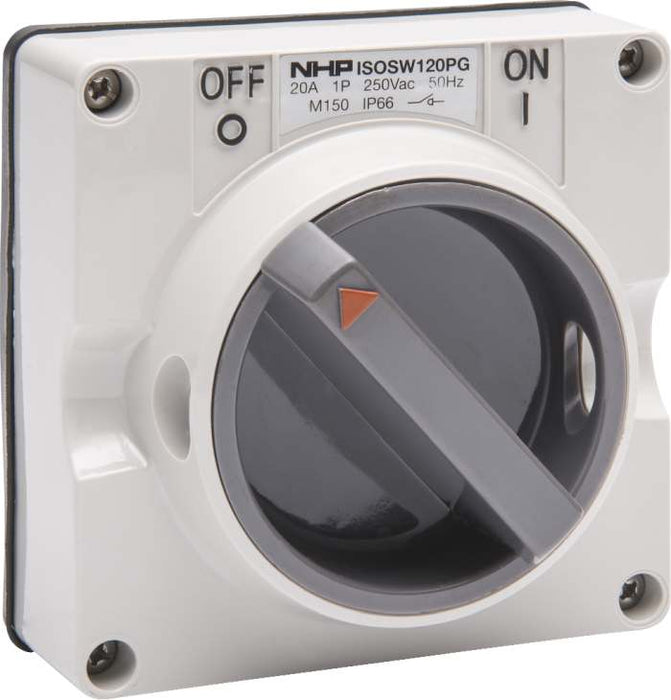 ISO Switch 2P 20A 250V Grey No B/Box