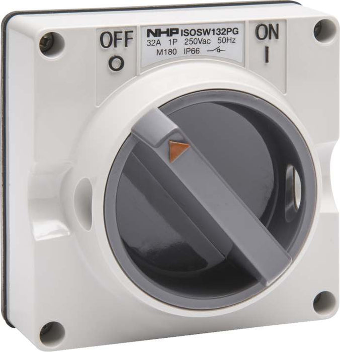 ISO Switch 2P 32A 250V Grey No B/Box