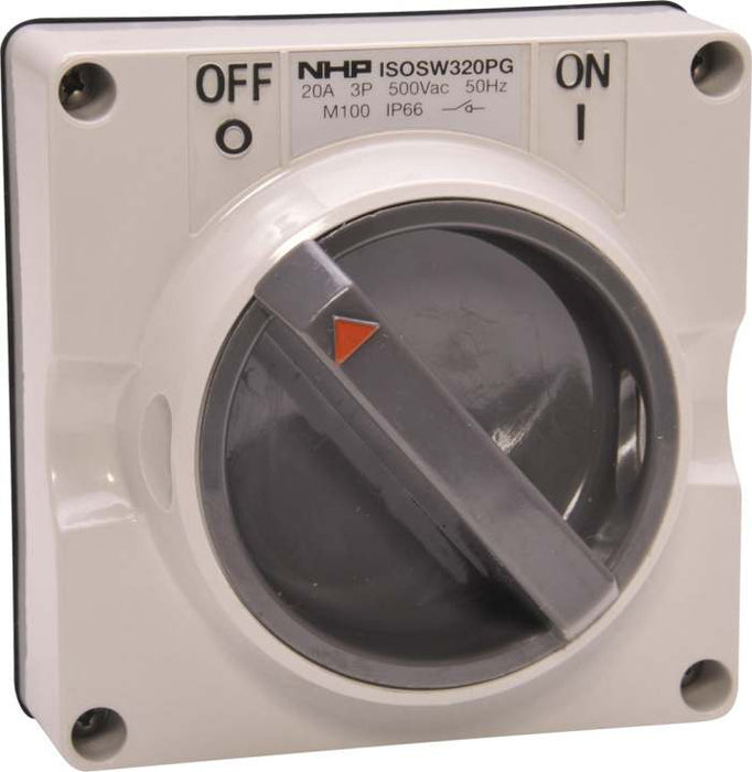 ISO Switch 3P 20A 500V Grey No B/Box