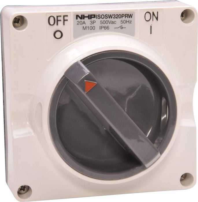 ISO Switch 3P 20A 500V White No B/Box