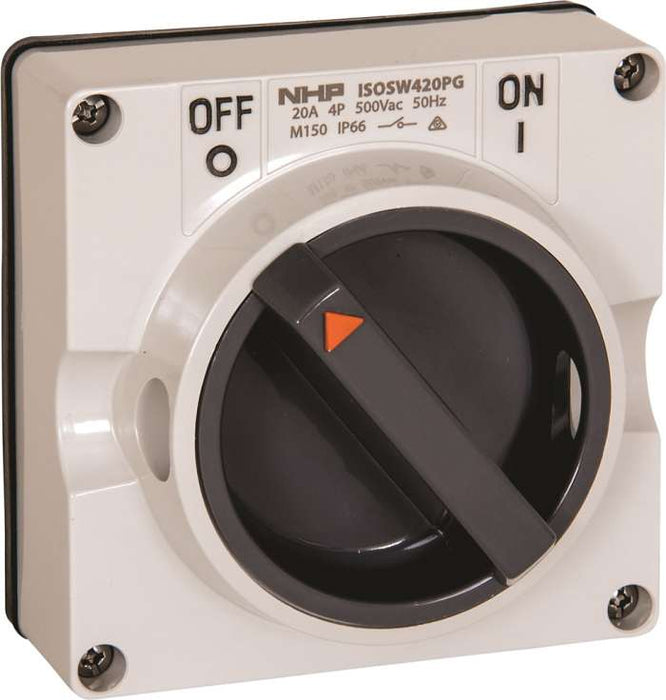 ISO Surface Switch 4P 20A 500V Grey No B/Box