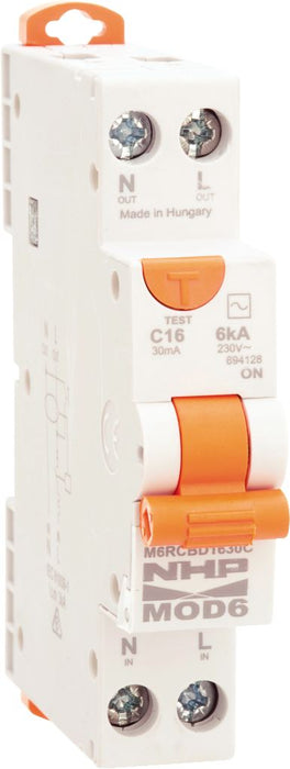 MOD6 RCBO 6kA 1P+N 25A C 10mA Type A Switch Neutral