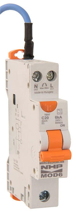 MOD6 RCBO 6kA 1P+N 20A C 30mA Type A Compact