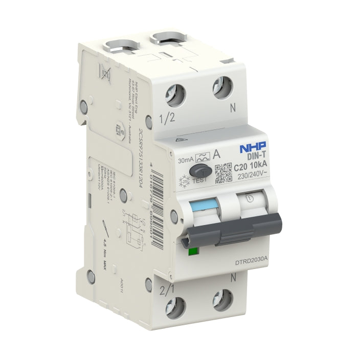DIN-T RCBO 1P+N 32A 10kA C-Curve 30mA Type AI 36mm