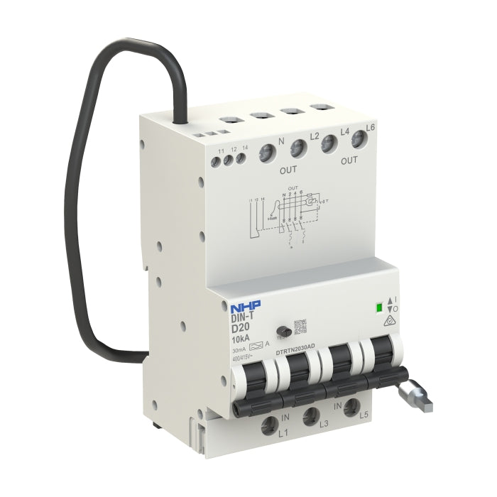 DIN-T RCBO 3P+N 25A 10kA D-Curve 100mA Type A Longbody 72mm