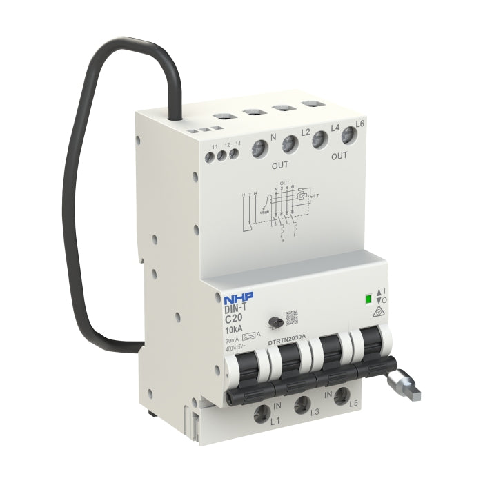 DIN-T RCBO 3P+N 40A 10kA C-Curve 30mA Type A Longbody 72mm